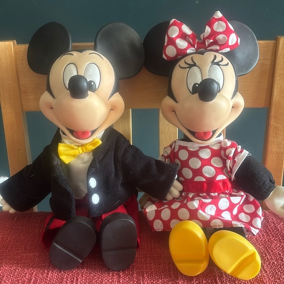 Disney Other - Vintage Mickey & Minnie Mouse Plastic Head, Soft Stuffed Body Plush Disney